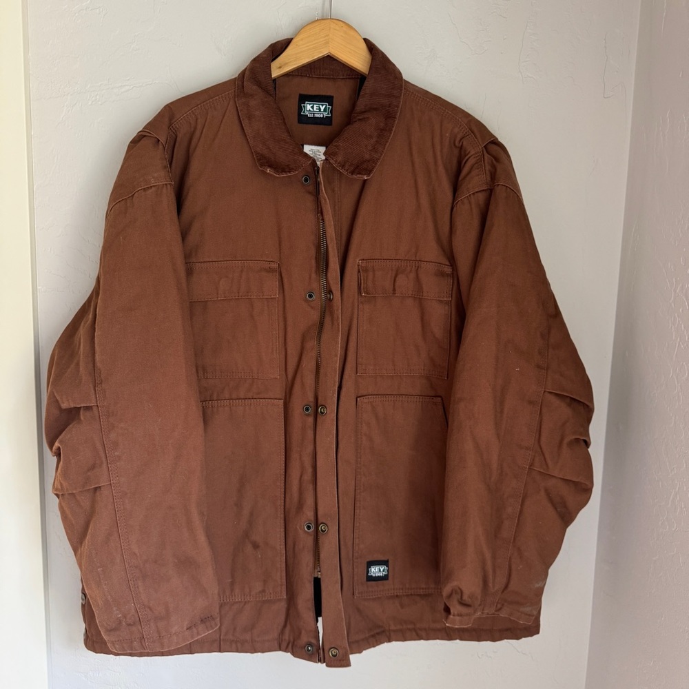 GUC Key Jackets Men's Brown Work Jacket Pockets Quilted Lining Cuffs Size 2XL - Picture 10 of 10